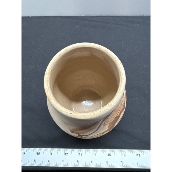 Nemadji PotteryHandcrafted USA Pottery Vase With Marbled Design In Brown Earthy - Picture 5 of 8